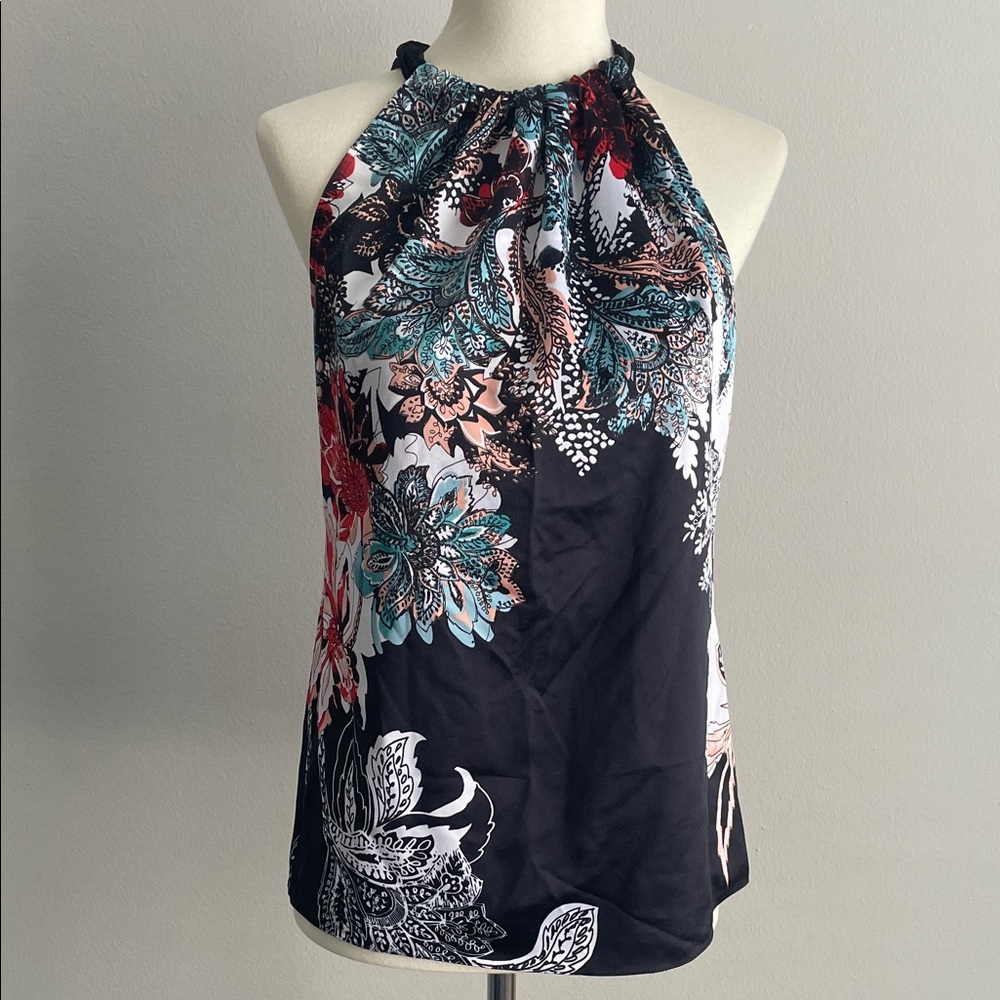 Tahari Multicolor Floral Halter Silk Top S
